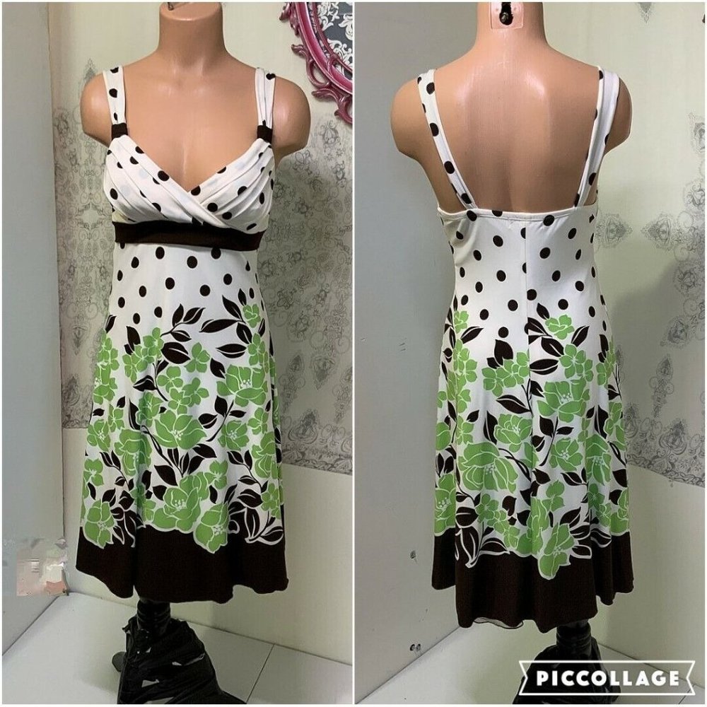 Trixxi Floral Faux Wrap Empire Dress sz S Womens Midi Tulle Underlay Polka Dot
